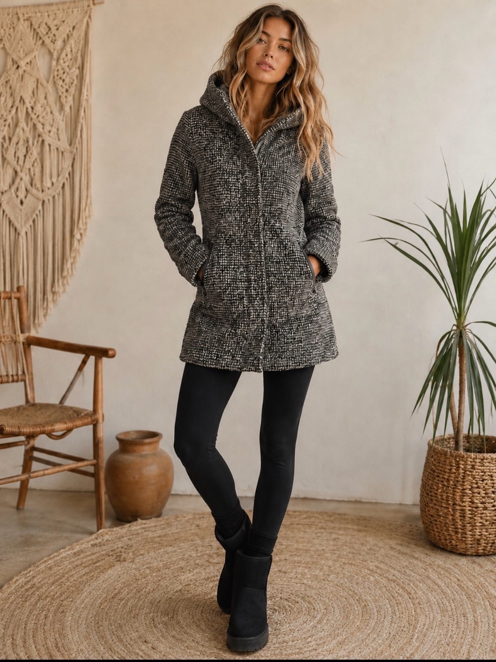 Cole Haan Wool Blend Jacket in Black and Gray Size 8